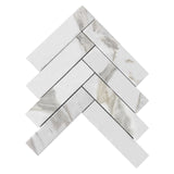 Calacatta Gold Italian Marble 2" x 8" Herringbone Mosaic Tile Polished