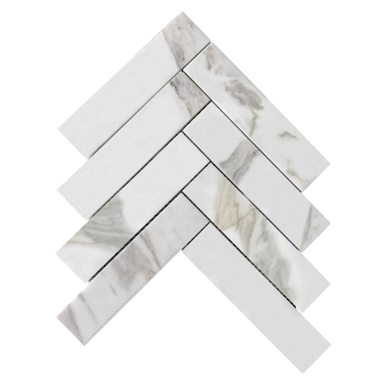 Calacatta Gold Italian Marble 2" x 8" Herringbone Mosaic Tile Polished