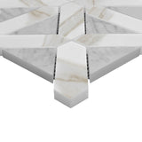 Calacatta Gold Italian Marble with Carrara White Triangles Geometrica Mosaic Tile Honed