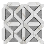Calacatta Gold Italian Marble with Bardiglio Gray Triangles Geometrica Mosaic Tile Polished