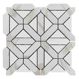 Calacatta Gold Italian Marble with Bianco Dolomite Triangles Geometrica Mosaic Tile Polished