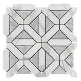 Calacatta Gold Italian Marble with Carrara White Triangles Geometrica Mosaic Tile Honed