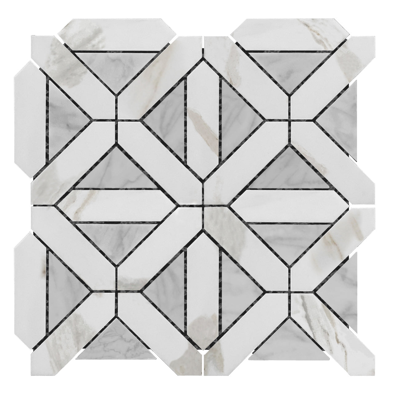 Calacatta Gold Italian Marble with Carrara White Triangles Geometrica Mosaic Tile Polished