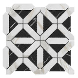 Calacatta Gold Italian Marble with Nero Marquina Black Triangles Geometrica Mosaic Tile Honed