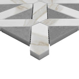 Calacatta Gold Italian Marble with Bardiglio Gray Triangles Geometrica Mosaic Tile Polished