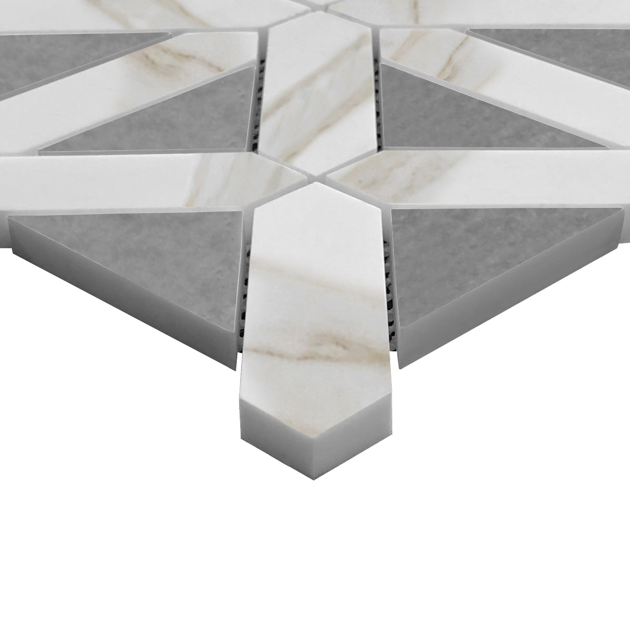 Calacatta Gold Italian Marble with Bardiglio Gray Triangles Geometrica Mosaic Tile Polished
