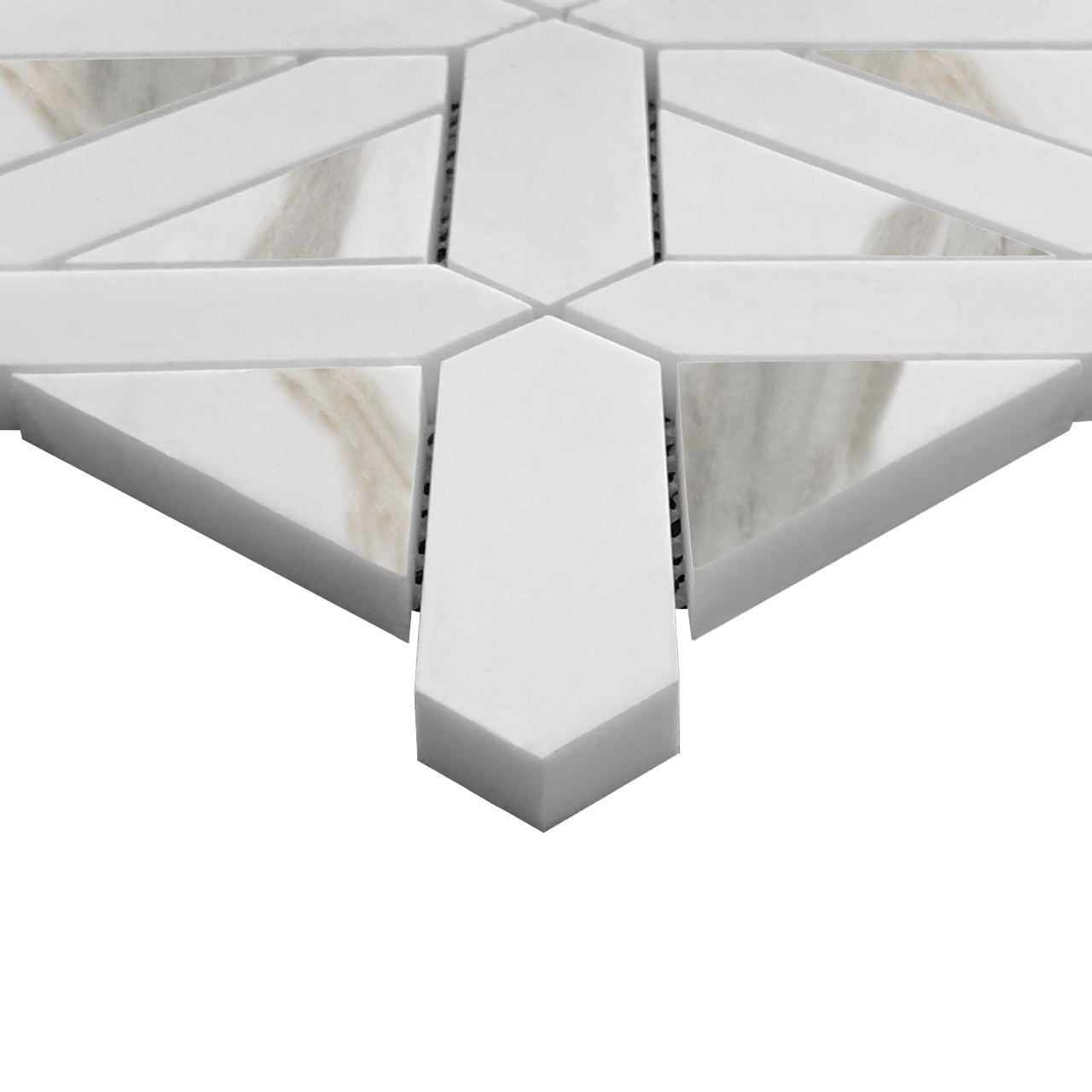 Calacatta Gold Italian Marble with Bianco Dolomite Triangles Geometrica Mosaic Tile Polished