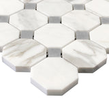 Calacatta Gold Marble Octagon with Bardiglio Dots Mosaic Tile Honed