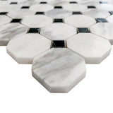 Calacatta Gold Marble Octagon with Black Dots Mosaic Tile Honed