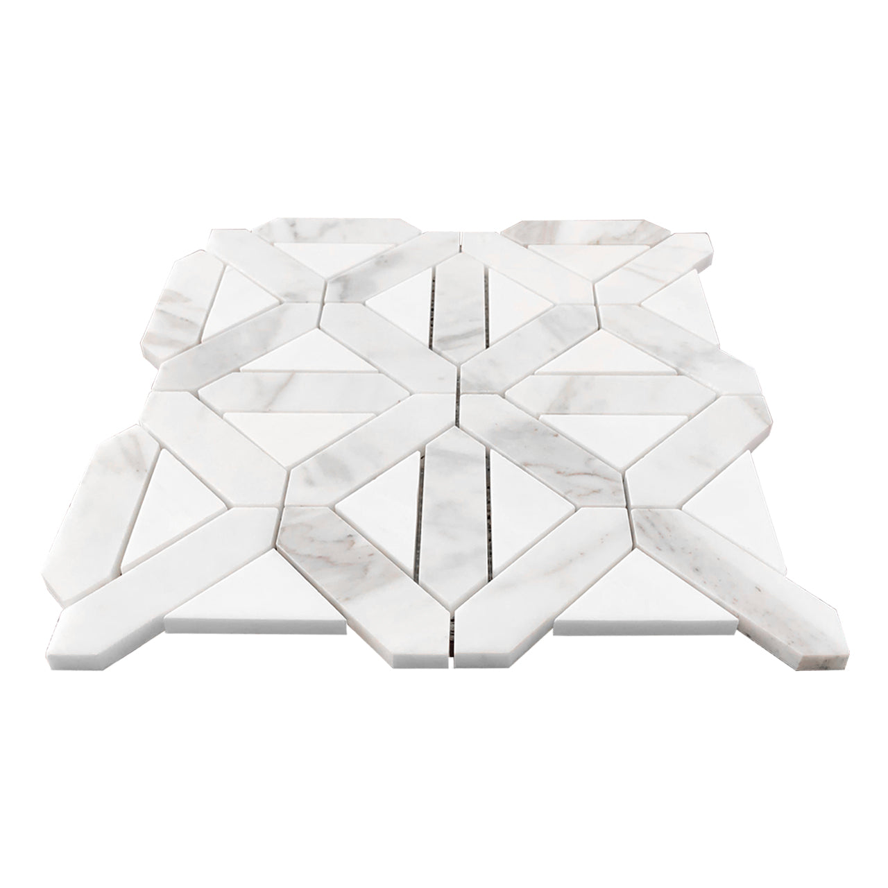 Calacatta Gold Italian Marble with Bianco Dolomite Triangles Geometrica Mosaic Tile Polished
