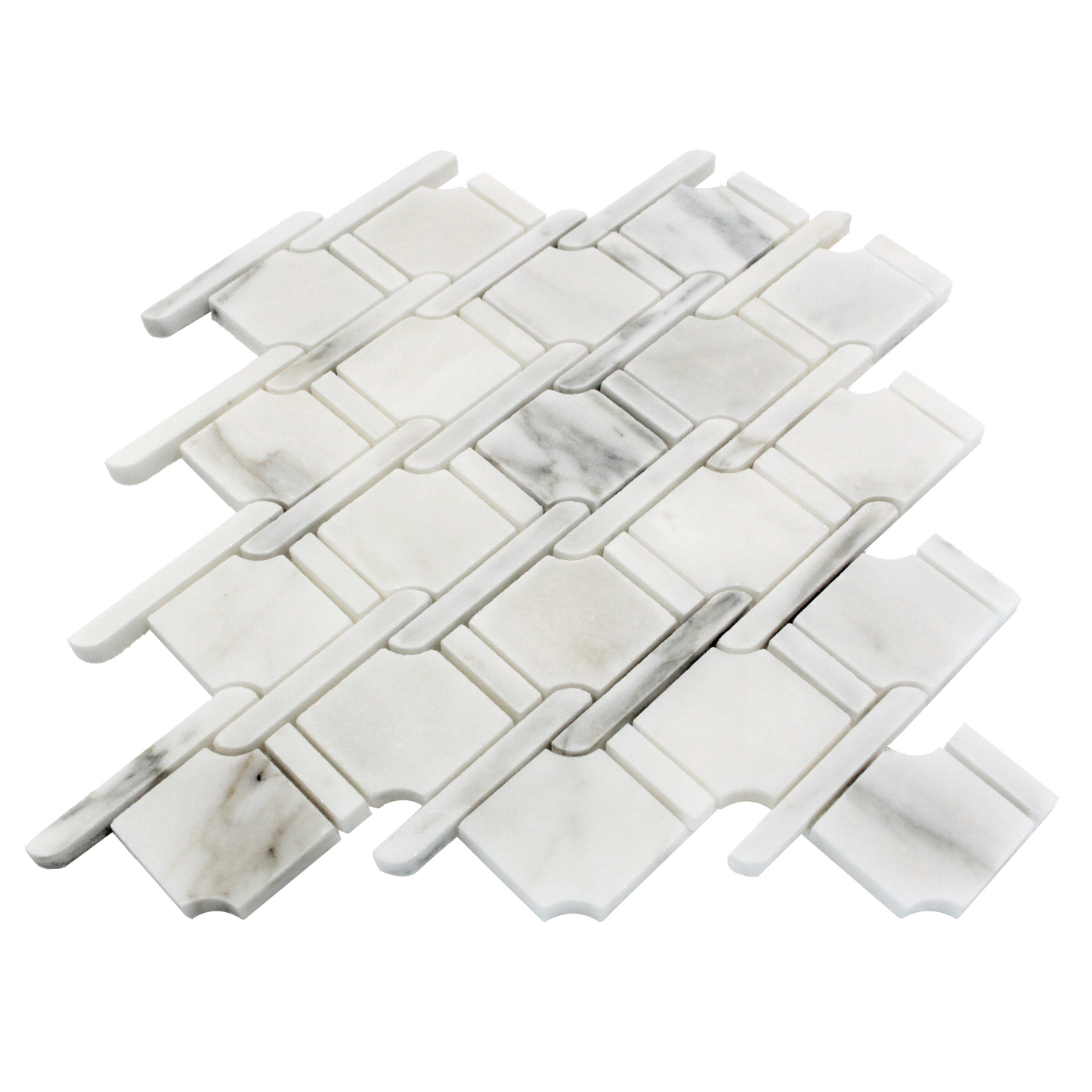 Calacatta Gold Marble Marbella Lynx Rope Design with Calacatta Gold Strips Mosaic Tile Polished