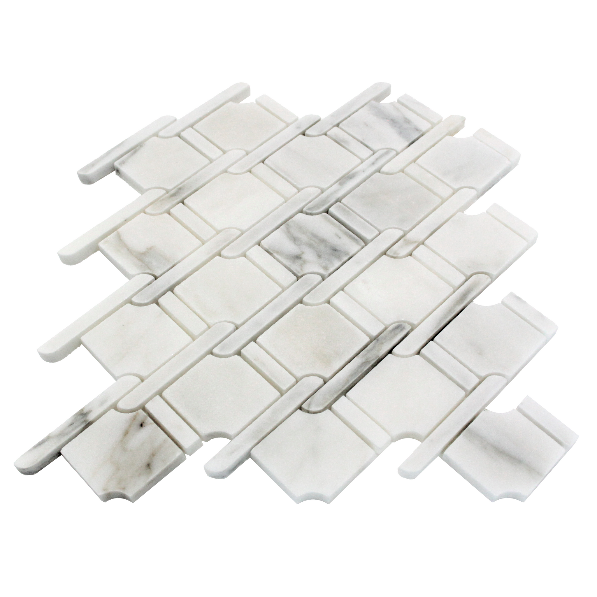 Calacatta Gold Marble Marbella Lynx Rope Design with Calacatta Gold Strips Mosaic Tile Polished