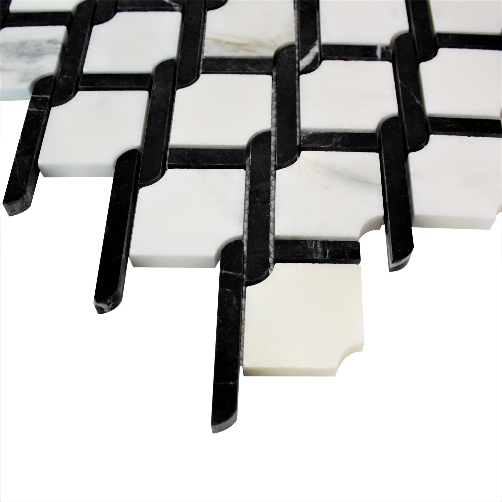 Calacatta Gold Marble Marbella Lynx Rope Design with Nero Marquina Black Strips Mosaic Tile Polished