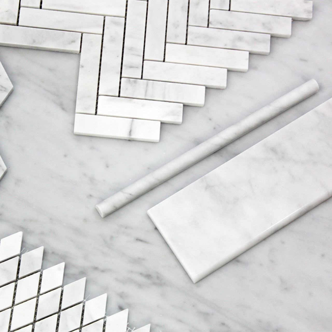 Carrara White Italian Marble 1" x 3" Herringbone Mosaic Tile Honed