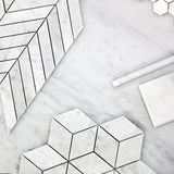 Carrara White Italian Marble Rhombus 3D Diamond Cube Mosaic Tile Honed