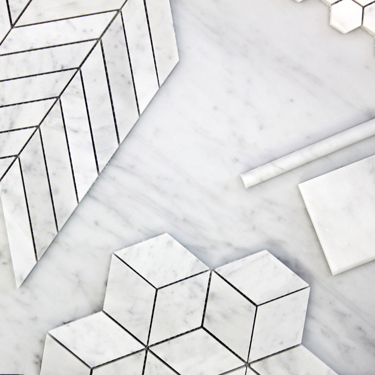 Carrara White Italian Marble 1" x 4" Chevron Mosaic Tile Polished