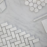 Carrara White Italian Marble 1" x 2" Herringbone Mosaic Tile Polished