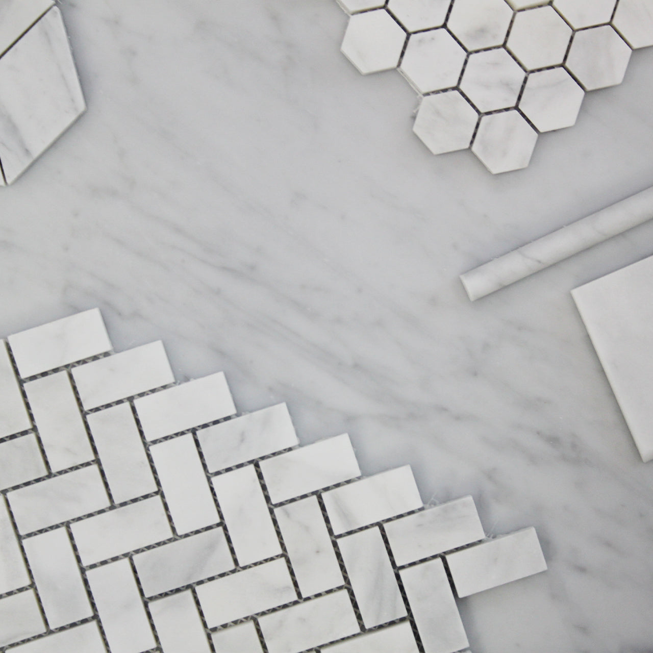 Carrara White Italian Marble 1" x 2" Herringbone Mosaic Tile Polished