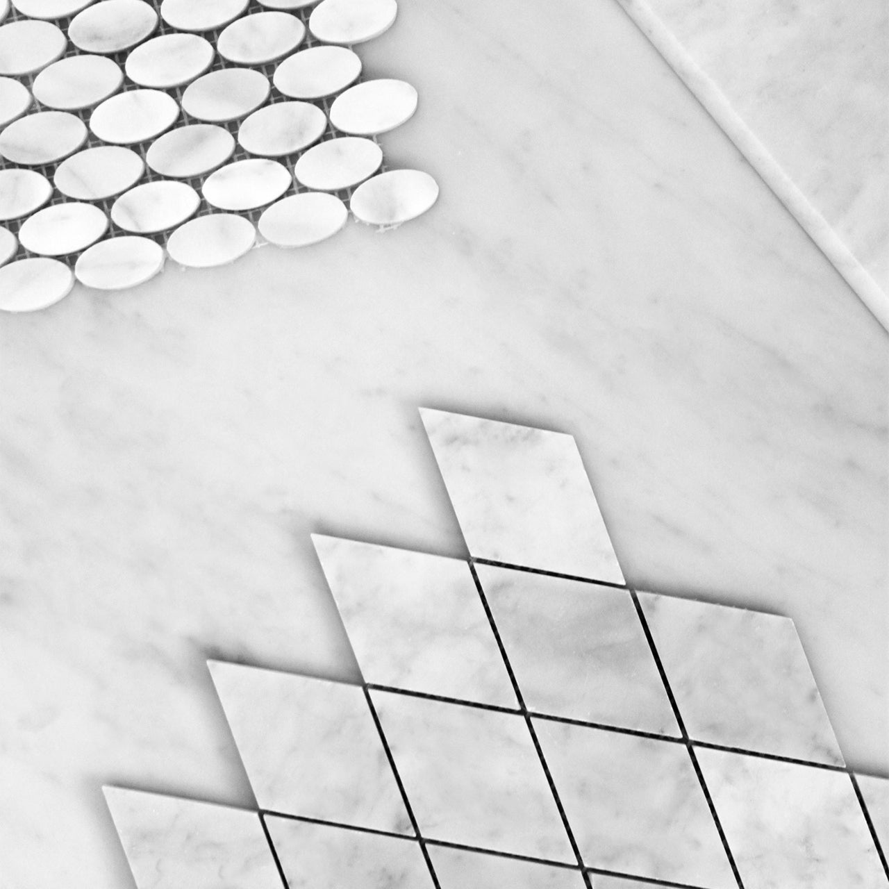 Carrara White Italian Marble Oval Ellipse Mosaic Tile Honed
