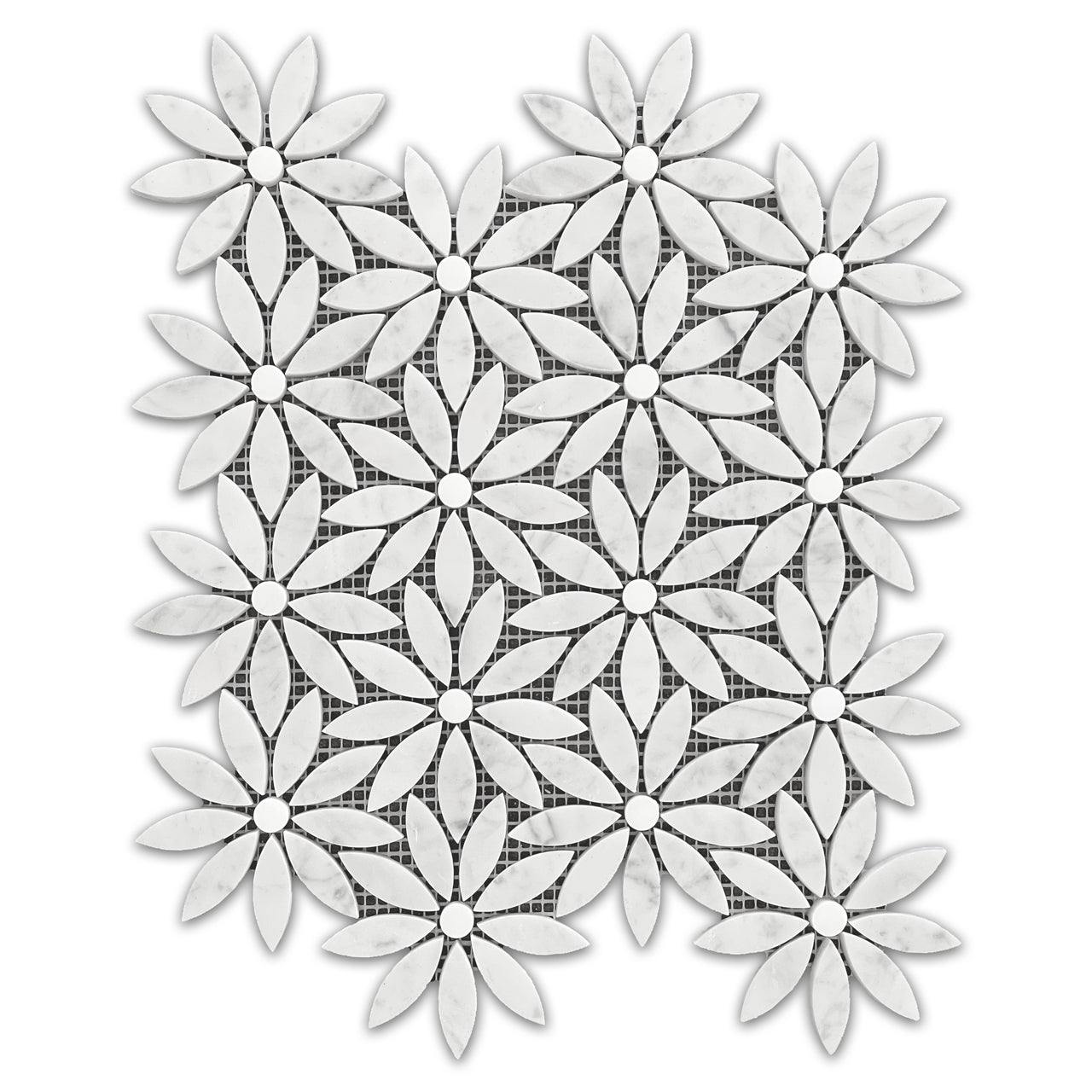 Carrara White Marble With Bianco Dolomite Accent Daisy Flower Waterjet Mosaic Tile Polished