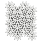 Carrara White Marble With Bianco Dolomite Accent Daisy Flower Waterjet Mosaic Tile Honed
