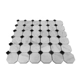 Carrara White Italian Marble Octagon Mosaic Tile with Black Polished