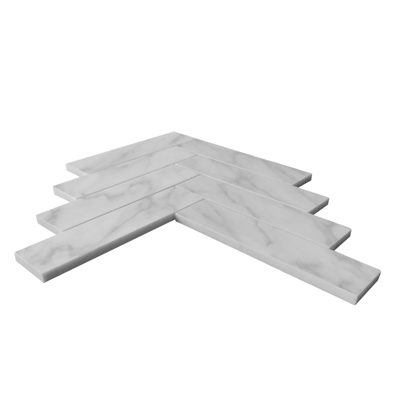 Carrara White Italian Marble 2" x 8" Herringbone Mosaic Tile Honed