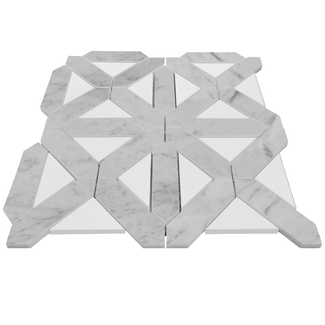 Carrara White Italian Marble with Bianco Dolomite Triangles Geometrica Mosaic Tile Honed