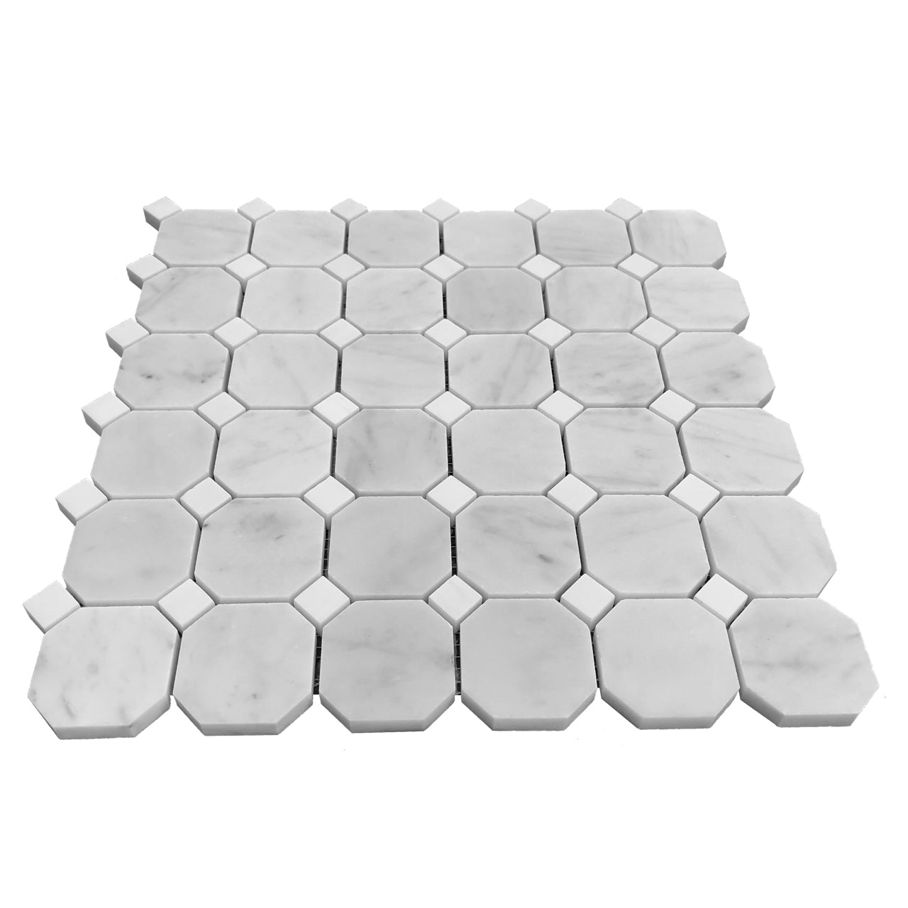 Carrara White Italian Marble with Dolomite Octagon Mosaic Tile Honed