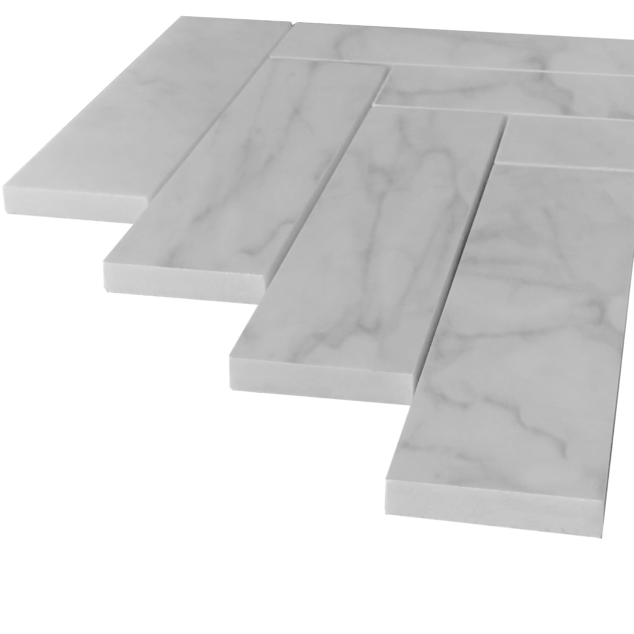 Carrara White Italian Marble 2" x 8" Herringbone Mosaic Tile Honed