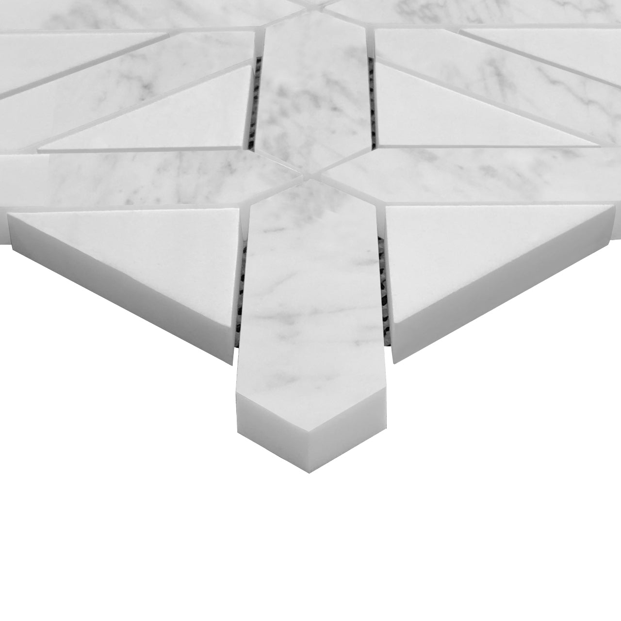 Carrara White Italian Marble with Bianco Dolomite Triangles Geometrica Mosaic Tile Honed