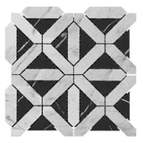 Carrara White Italian Marble with Nero Marquina Black Triangles Geometrica Mosaic Tile Honed