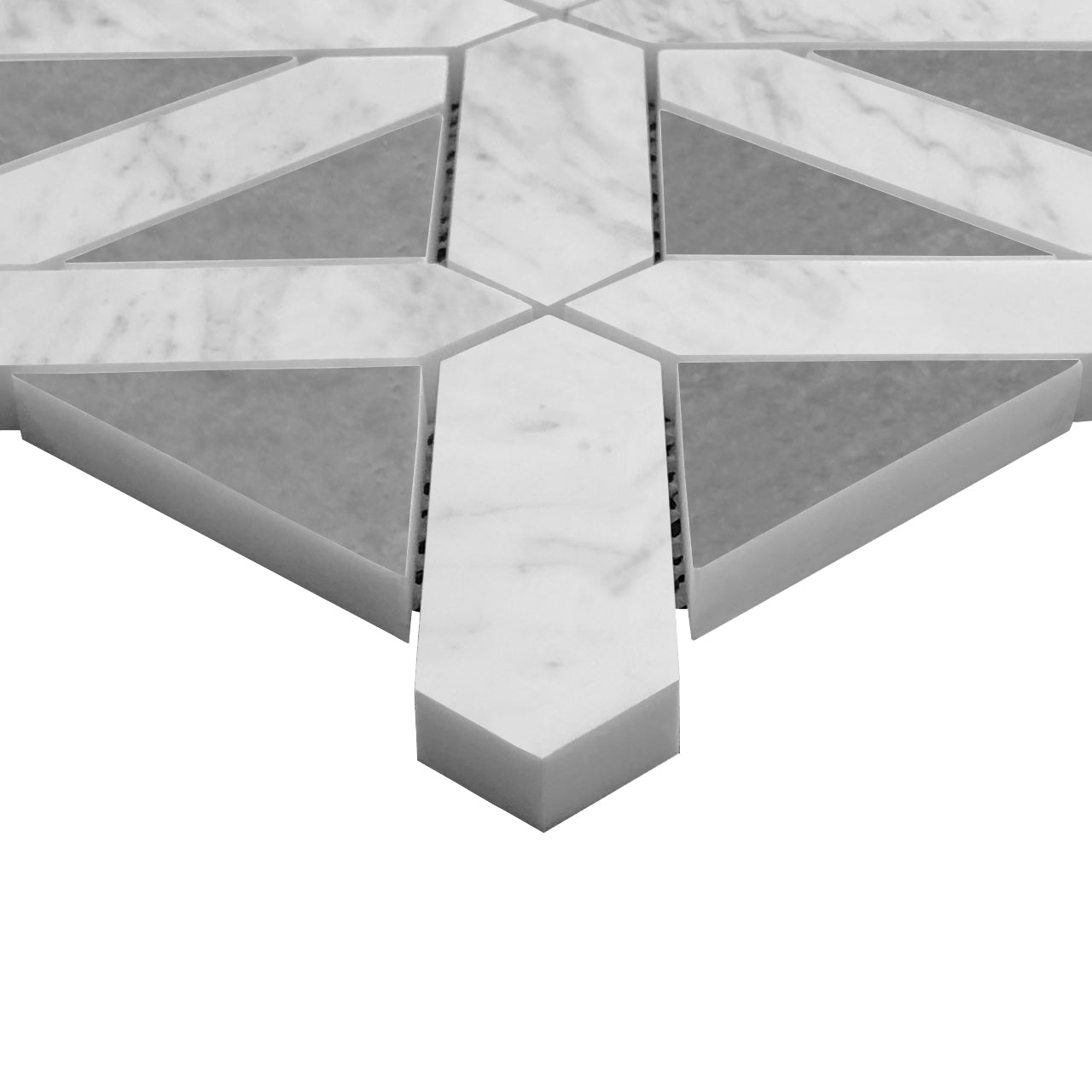 Carrara White Italian Marble with Bardiglio Gray Triangles Geometrica Mosaic Tile Polished