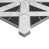 Carrara White Italian Marble with Nero Marquina Black Triangles Geometrica Mosaic Tile Polished