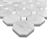 Carrara White Italian Marble with Dolomite Octagon Mosaic Tile Honed