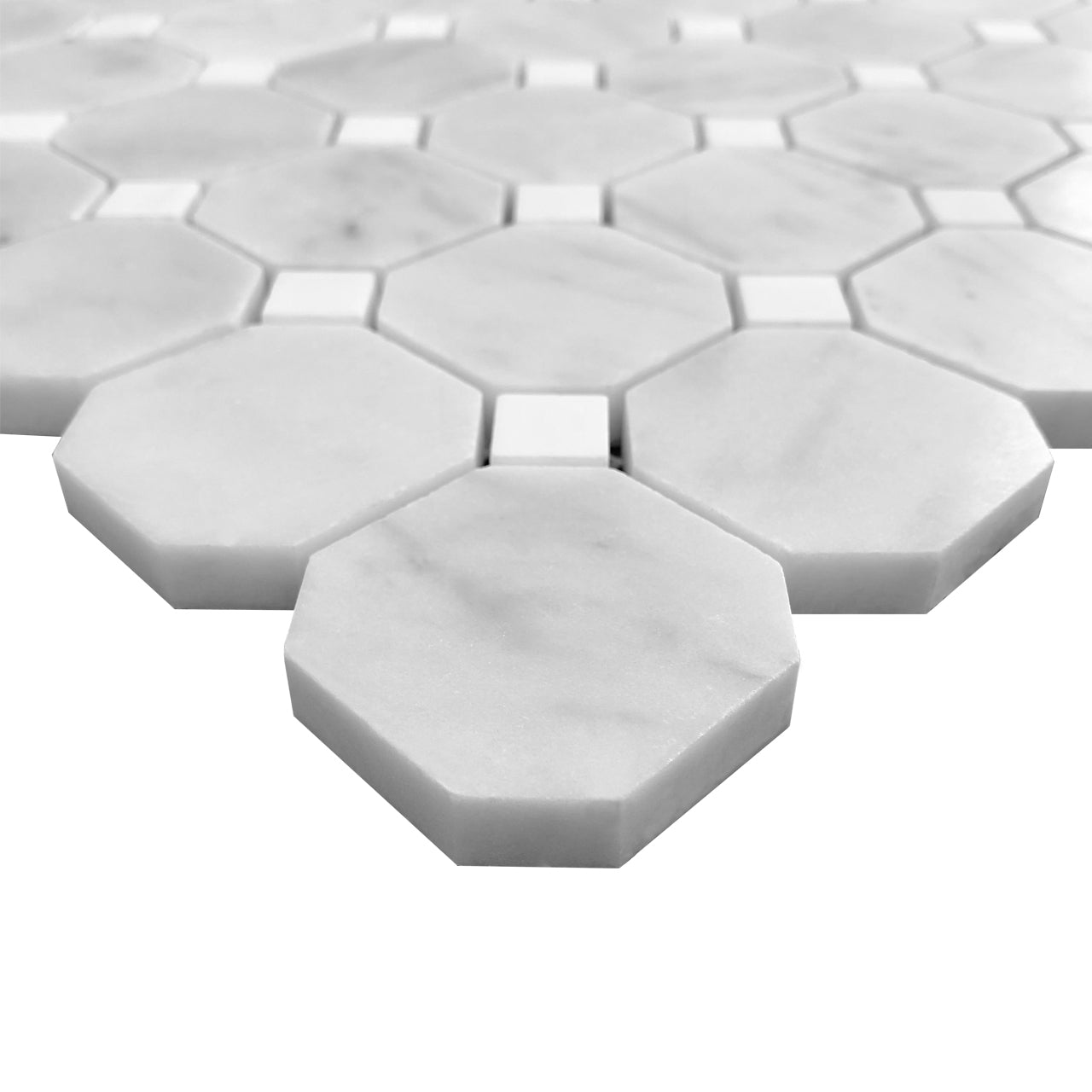 Carrara White Italian Marble with Dolomite Octagon Mosaic Tile Polished