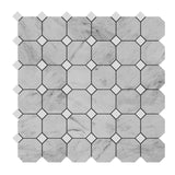 Carrara White Italian Marble with Dolomite Octagon Mosaic Tile Polished