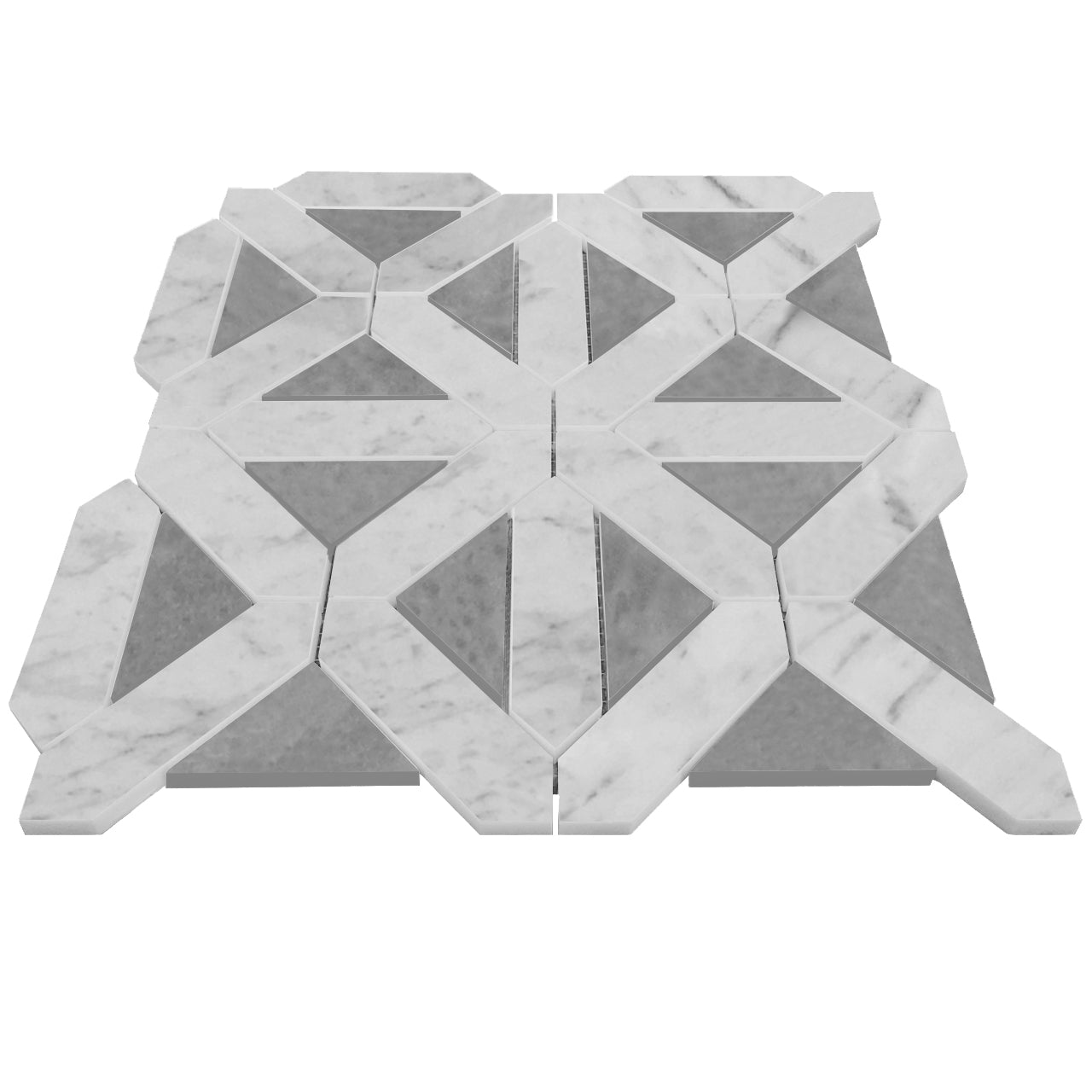 Carrara White Italian Marble with Bardiglio Gray Triangles Geometrica Mosaic Tile Polished