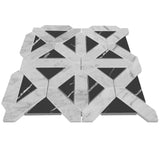 Carrara White Italian Marble with Nero Marquina Black Triangles Geometrica Mosaic Tile Polished