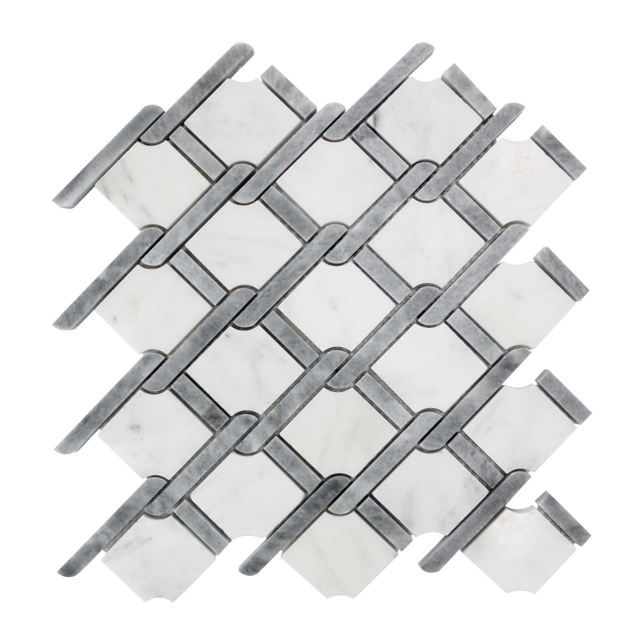 Carrara White Italian Marble Marbella Lynx Rope Design with Bardiglio Gray Strips Mosaic Tile Honed