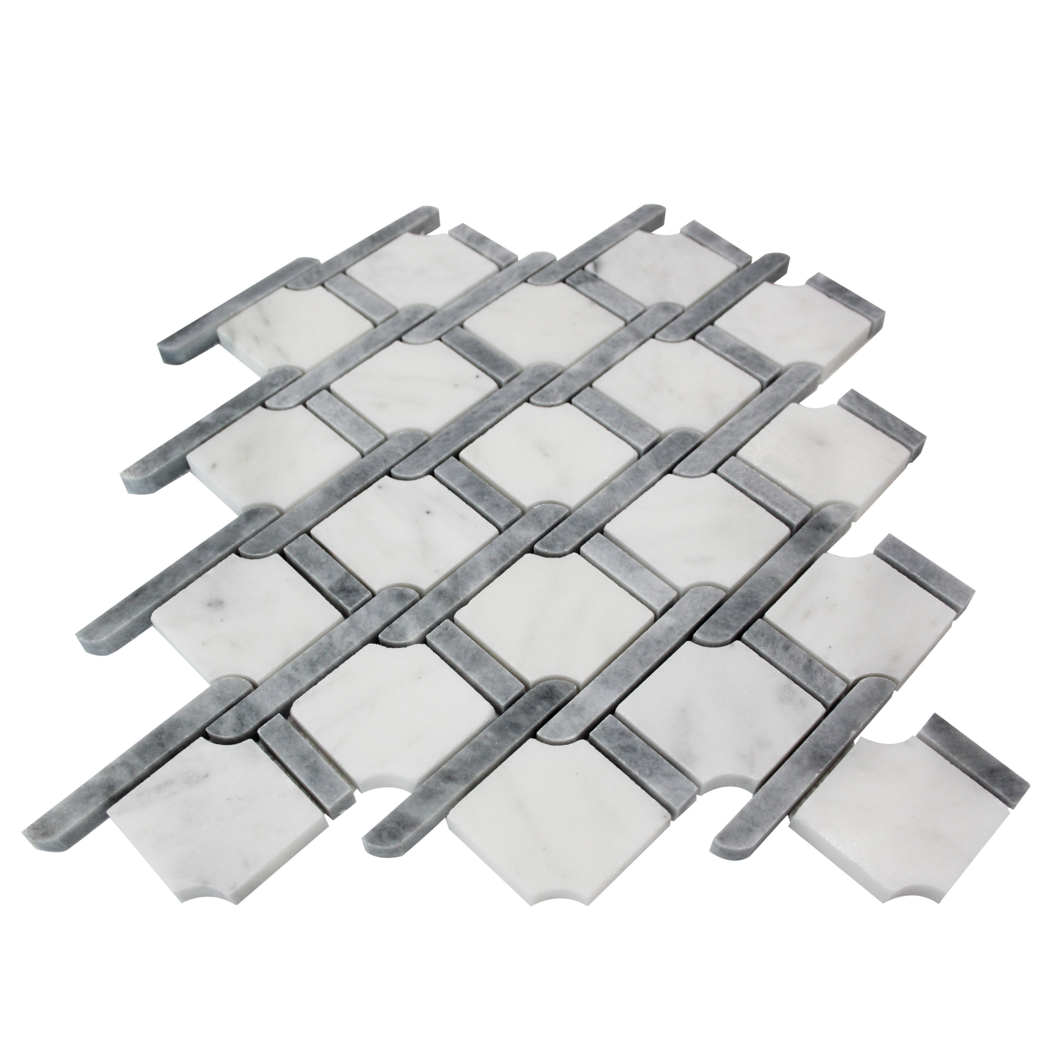 Carrara White Italian Marble Marbella Lynx Rope Design with Bardiglio Gray Strips Mosaic Tile Honed