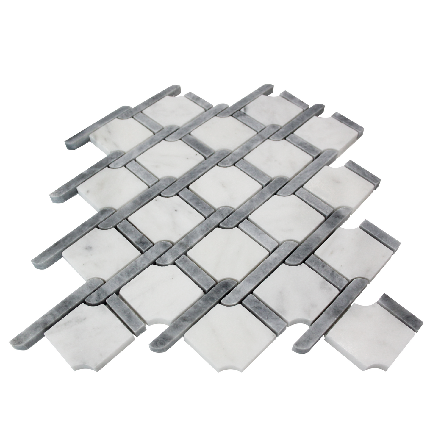Carrara White Italian Marble Marbella Lynx Rope Design with Bardiglio Gray Strips Mosaic Tile Polished