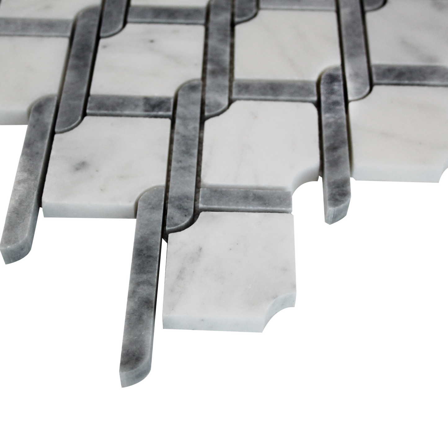 Carrara White Italian Marble Marbella Lynx Rope Design with Bardiglio Gray Strips Mosaic Tile Honed