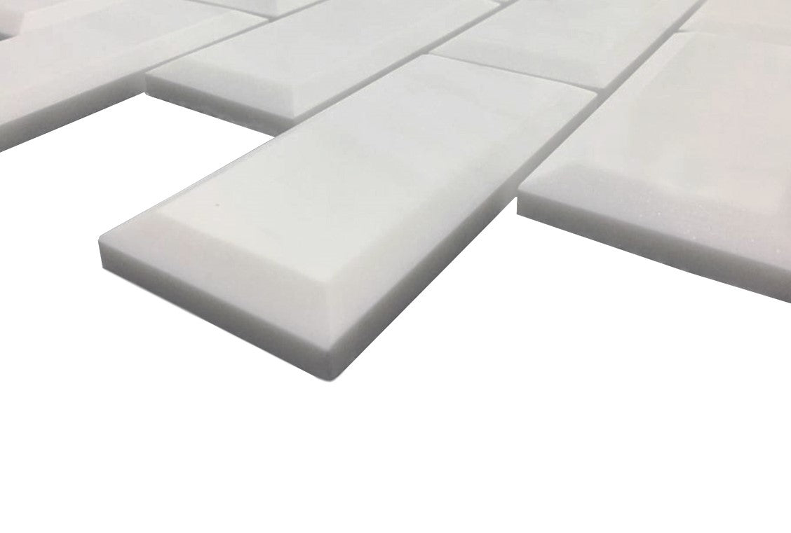 Bianco Dolomite Marble 2x4 Wide Bevel Mosaic Tile Polished