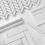 Bianco Dolomite Marble 2" x 8" Herringbone Mosaic Tile Polished