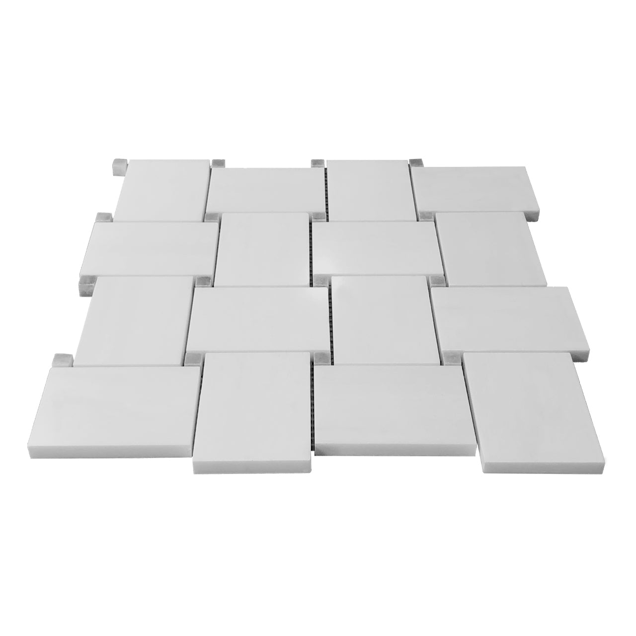 Bianco Dolomite Marble Large Basketweave Mosaic Tile with Bardiglio Gray Dots Honed