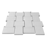 Bianco Dolomite Marble Large Basketweave Mosaic Tile with Bardiglio Gray Dots Honed