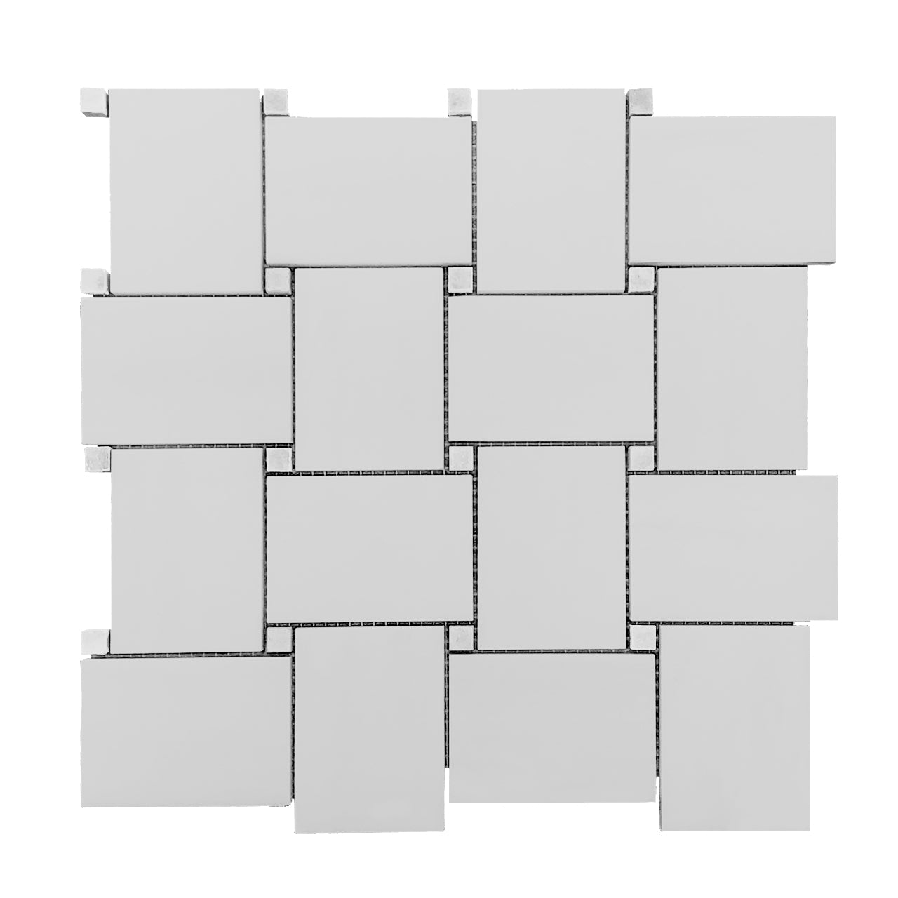 Bianco Dolomite Marble Large Basketweave Mosaic Tile with Dolomite Dots Polished