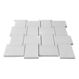 Bianco Dolomite Marble Large Basketweave Mosaic Tile with Dolomite Dots Polished