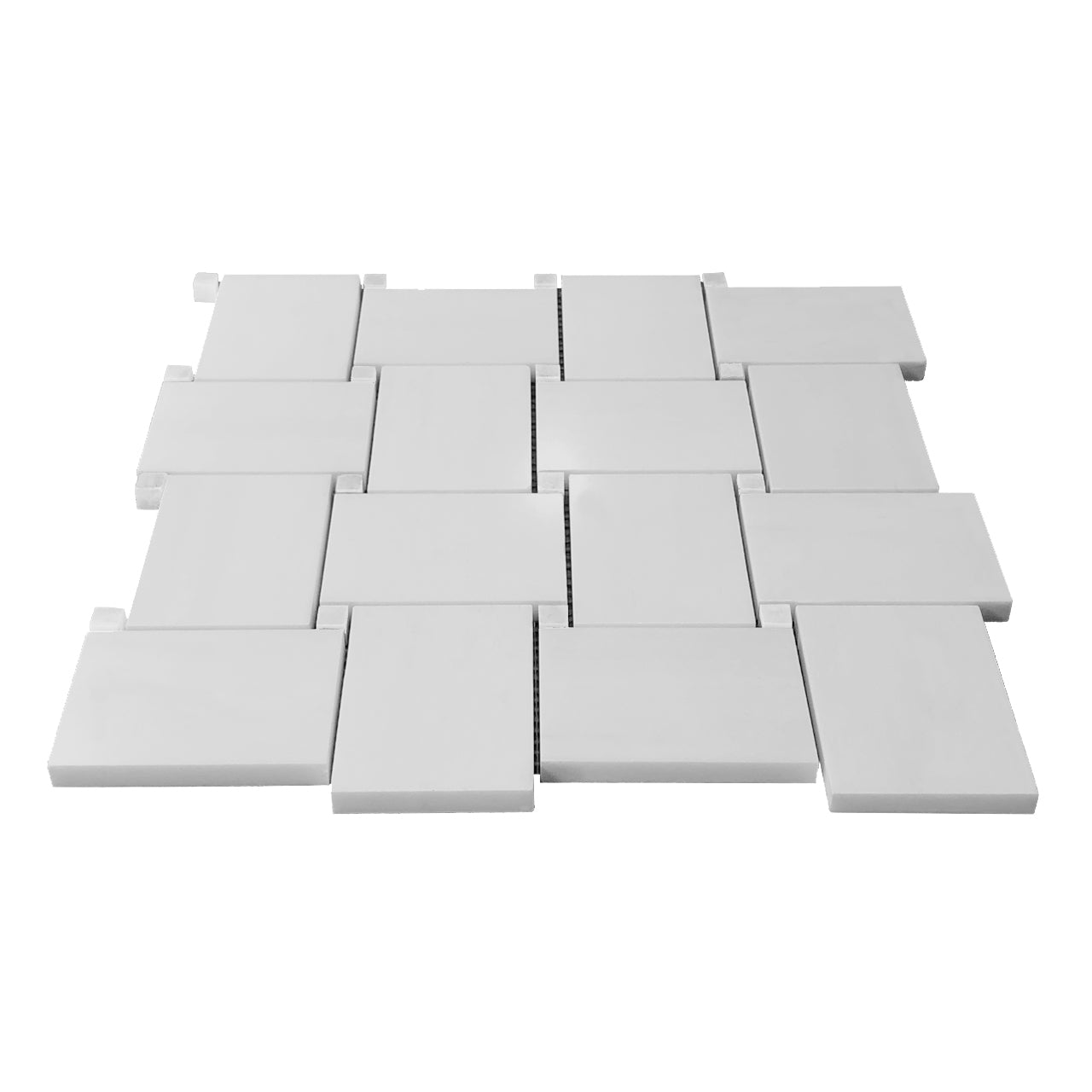 Bianco Dolomite Marble Large Basketweave Mosaic Tile with Dolomite Dots Polished